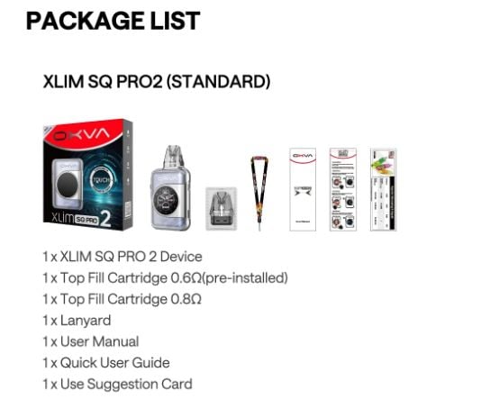 OXVA XLIM SQ PRO 2 主機與空倉選項 package